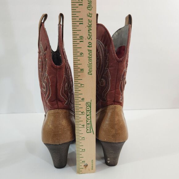 Brown and Burgundy Heeled Boots - Picture 5 of 11